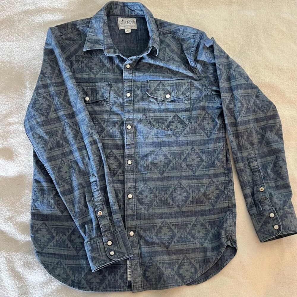 Lucky Brand Men's Saturday Stretch Long Sleeved Aztec Snap Buttons, Size M